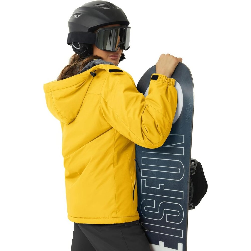 Women's Yellow Windbreaker Waterproof Ski Snow Fleece Hood Jacket Coat Winter - Picture 6 of 7